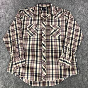 Vintage Wrangler Mens Shirt 18/35 XXL Plaid Cowboy Cut Long Tails Pearl Snap Up